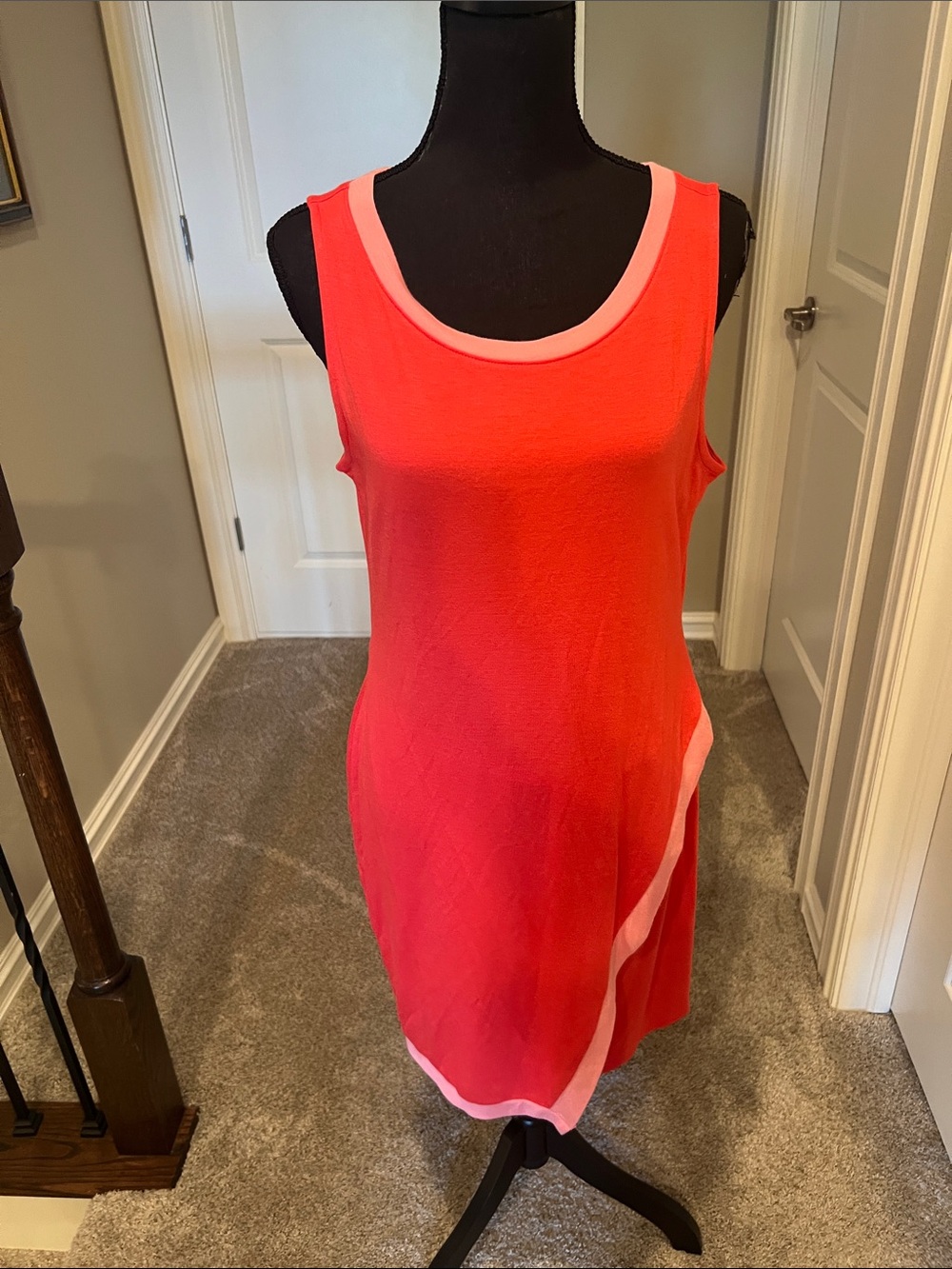 🔥2/$5 41 Hawthorn Coral-Red Sleeveless Mini Dress with Pink Trim